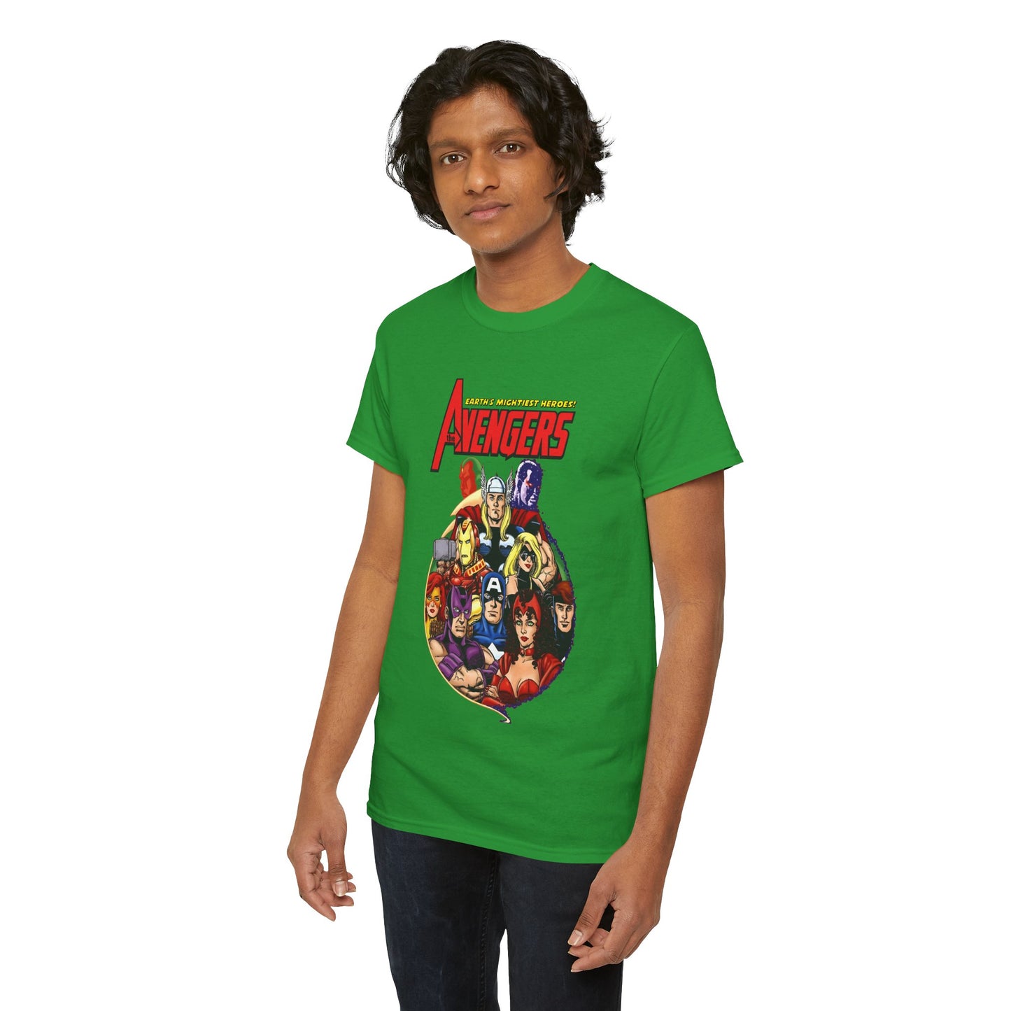 Avengers T-Shirt - George Perez Art - Captain America, Vision, Wonder Man, Iron Man, Thor, Hawkeye, Scarlet Witch - Popular Marvel Comics Characters