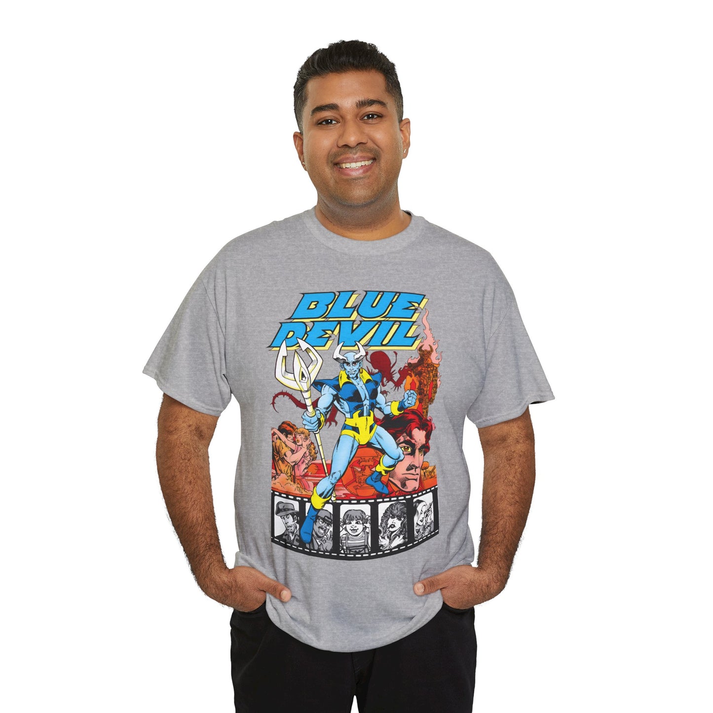 Blue Devil T-Shirt - Dan Mishkin, Gary Cohn, & Paris Cullins - Dan Cassidy, Hollywood Stuntman - 1980s DC Comics Series
