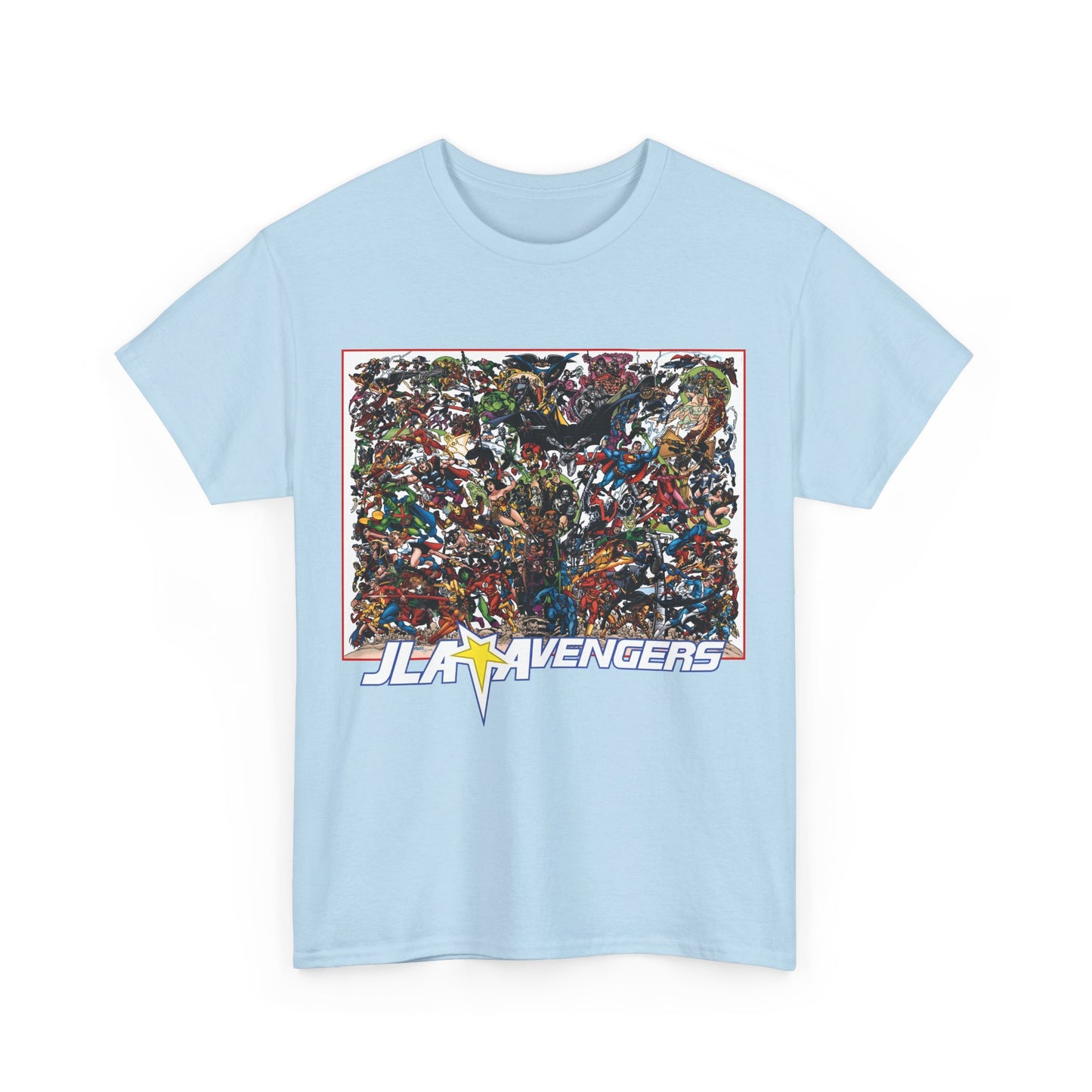 JLA Vs Avengers T-Shirt - Stunning, Classic George Perez Art - DC & Marvel 200s Crossover - Superman, Thor, Wonder Woman, Captain America, Flash, Black Panther, Iron Man, Batman