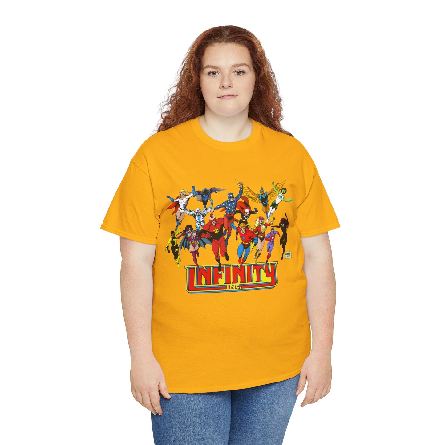 Infinity Inc Shirt - Tom Grummett Art - Jade, Obsidian, Huntress, Power Girl, Fury, Silver Scarab, Wildcat, Star-Spangled Kid - JSA Successors - DC Comics