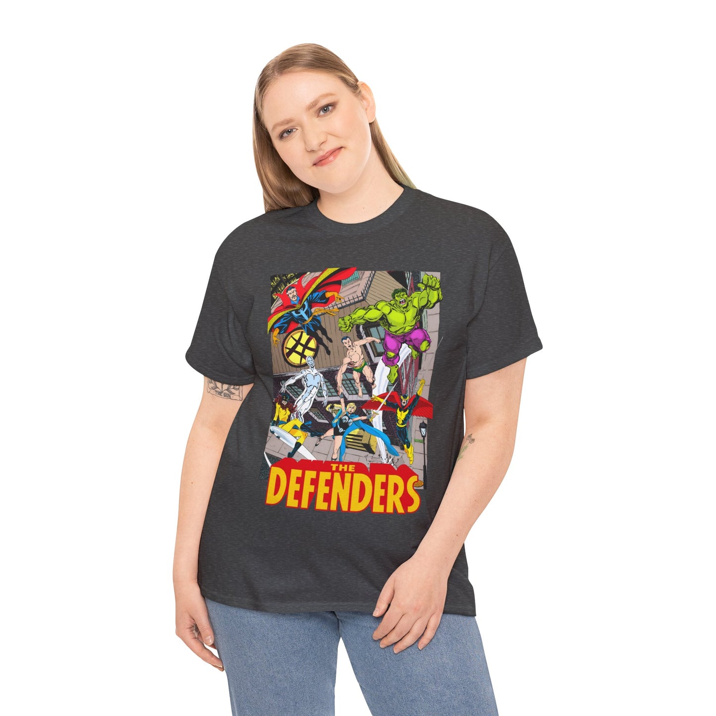 Defenders T-Shirt - John Byrne Art - Marvel Comics - Dr Strange, Nighthawk, Hulk