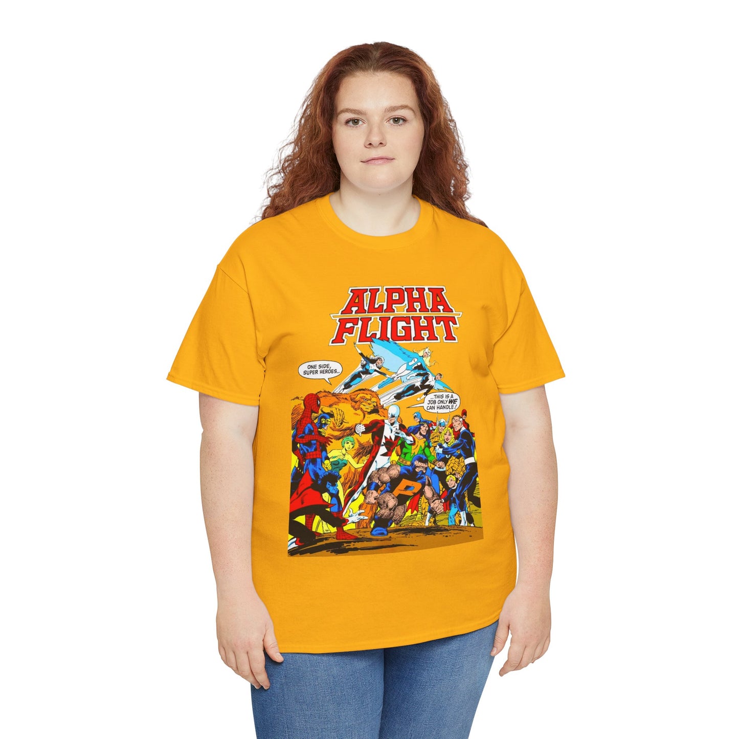Alpha Flight T-Shirt - John Byrne Art - Sasquatch, Aurora, Northstar, Guardian, Puck, Shaman, Snowbird - Canada's Super Team - Marvel Comics
