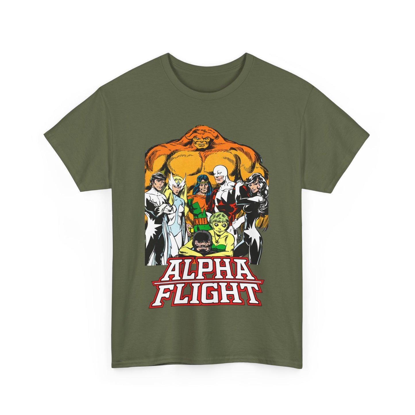 Alpha Flight T-Shirt - John Byrne Art - Northstar, Aurora, Guardian, Puck, Snowbird, Shaman, Sasquatch - Canada's Superhero Team - X-Men Connection - Marvel Comics