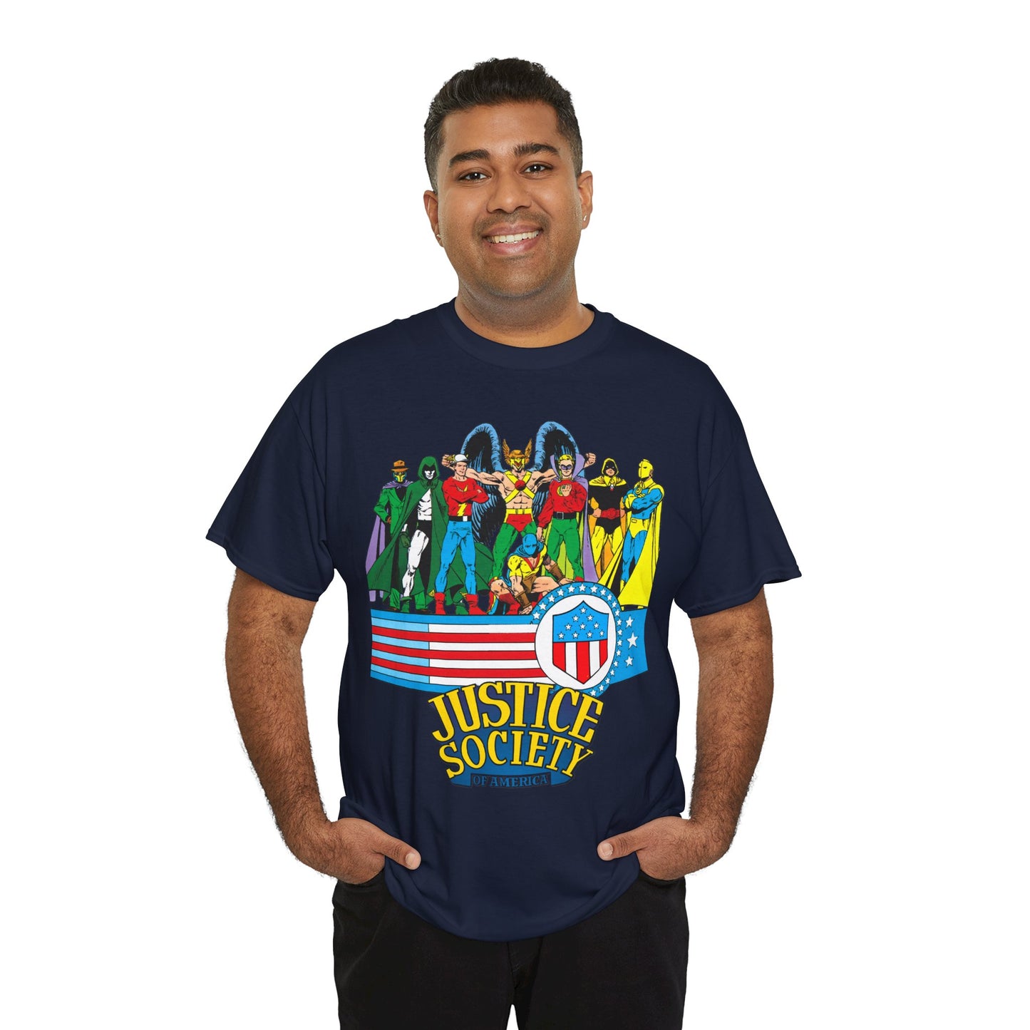 Justice Society of America T-Shirt - Amazing George Perez Art - History of the DC Universe - DC Comics - Dr Fate, Sandman, Flash, Hourman, Spectre, Hawkman