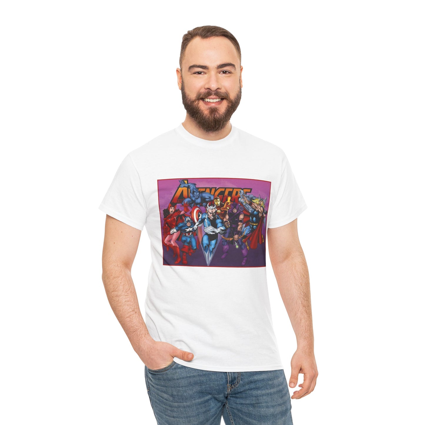 Avengers T-Shirt - John Byrne Art - Captain America, Quicksilver, Scarlet Witch, Beast, Iron Man, Thor, Hawkeye - Marvel Comics