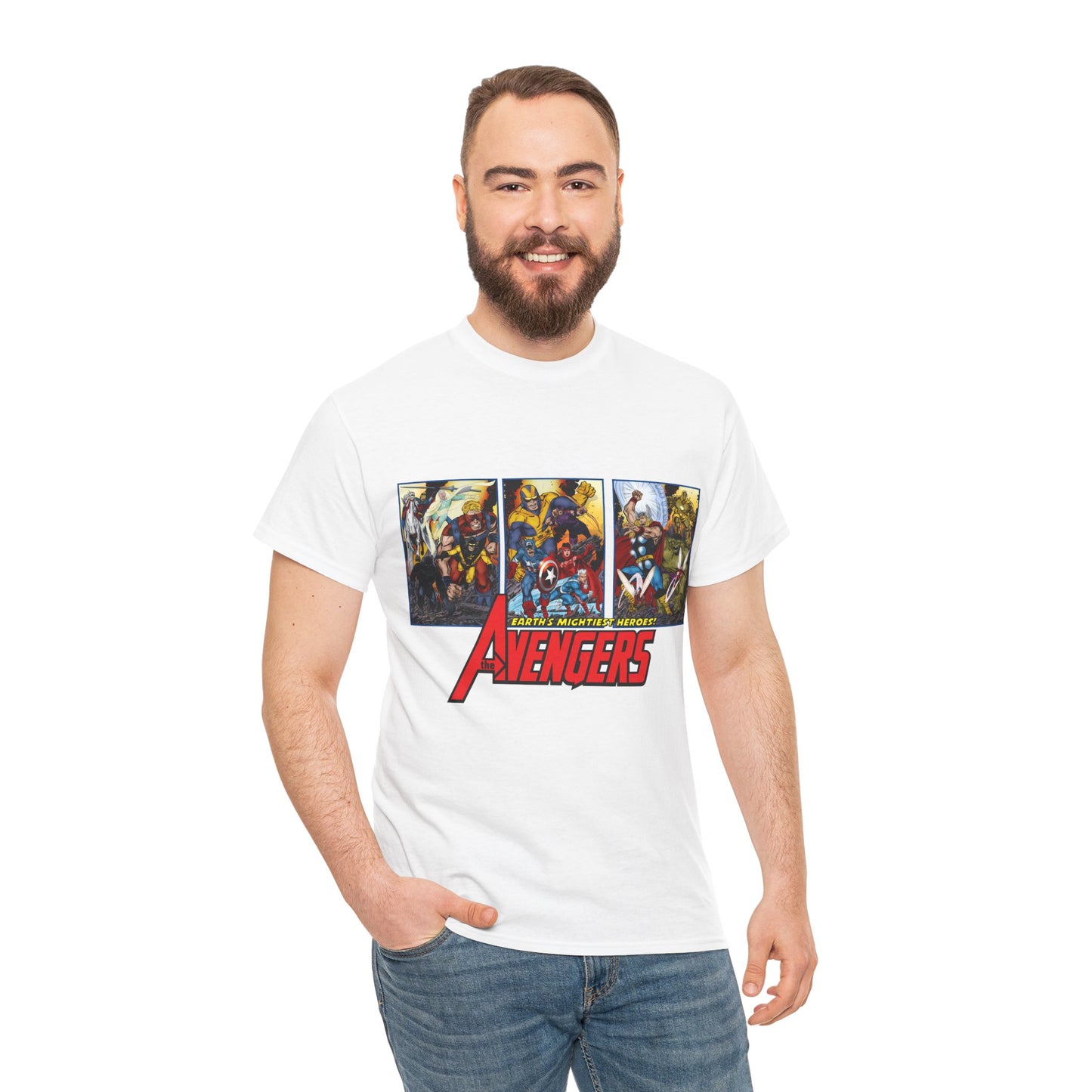 Avengers T-Shirt - John Byrne Art - Thor, Captain America, Iron Man, Hulk, Scarlet Witch, Wasp, Quicksilver, The Black Knight - Marvel Comics
