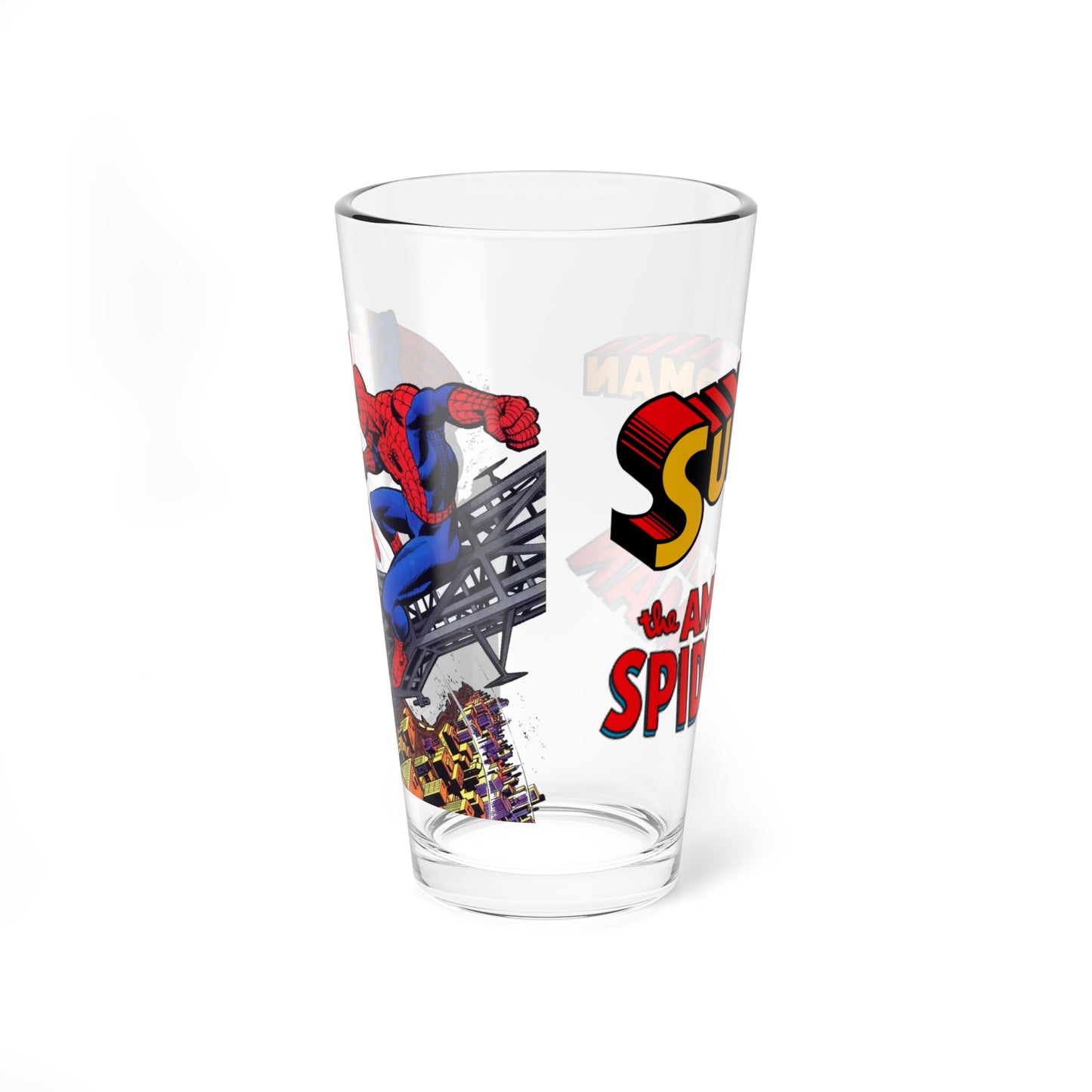 Superman & Amazing Spider-Man Pint Glass, 16oz - DC Comics & Marvel Comics Crossover - Classic 1970s Story