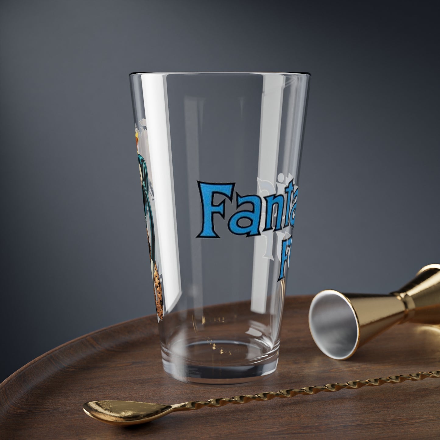Fantastic Four Pint Glass, 16oz - John Byrne Art - Human Torch, Thing, Invisible Woman, Reed Richards - Marvel Comics
