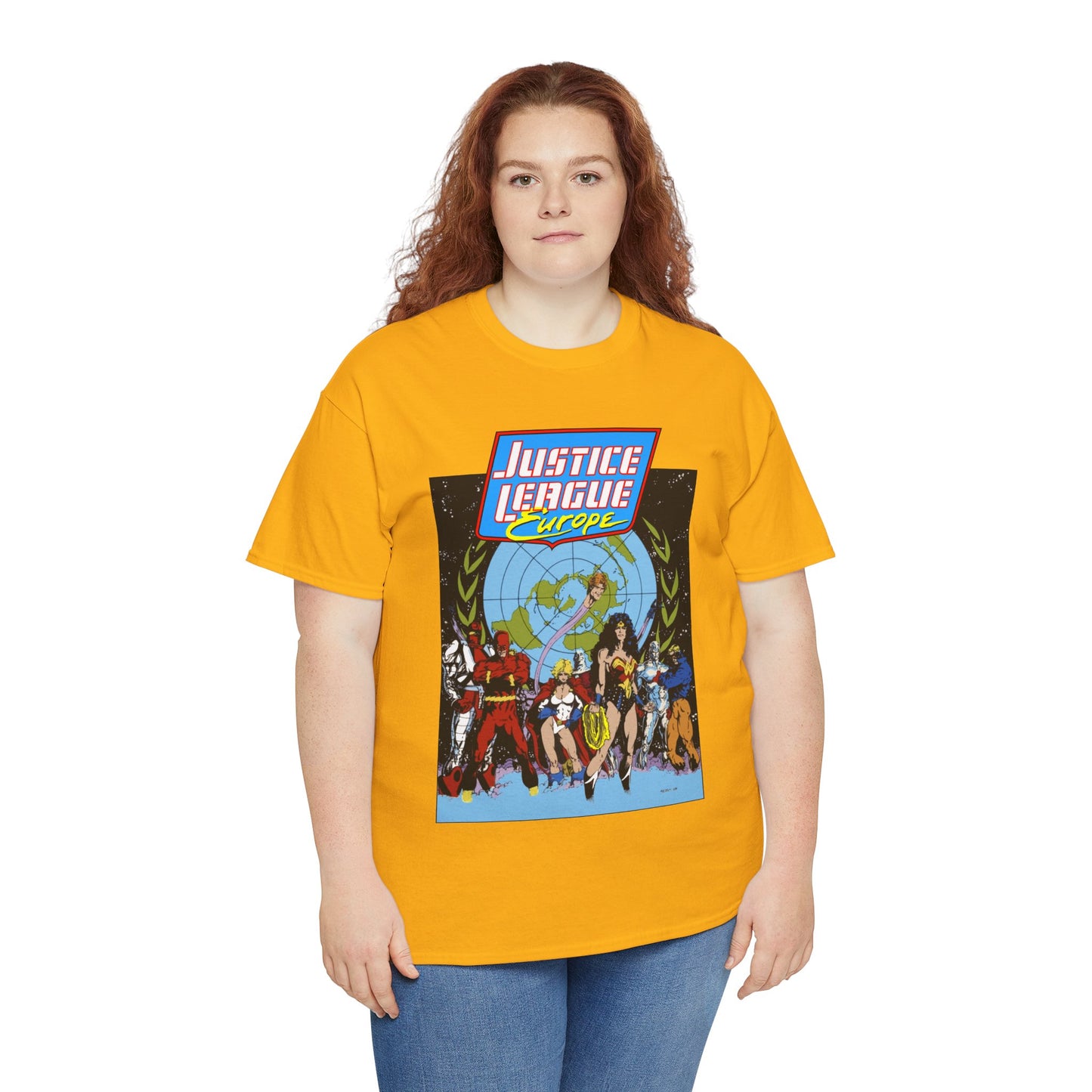 Justice League Europe T-Shirt - Bart Sears Art - Wonder Woman, Flash, Captain Atom, Animal Man, Elongated Man, Power Girl, Metamorpho - JLI Spin-Off - DC Comics