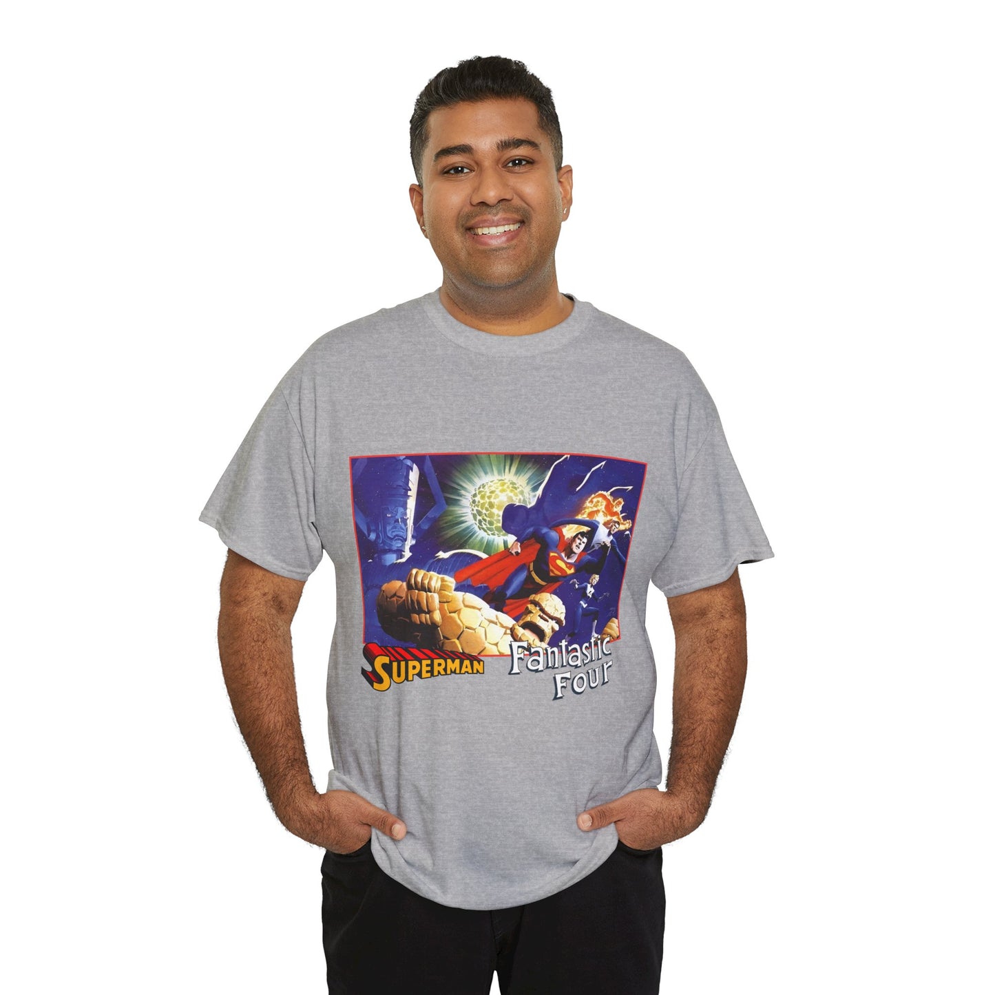 Superman & Fantastic Four T-Shirt - Marvel, DC Comics - Alex Ross, Dan Jurgens - 1990s Crossover Vs Galactus