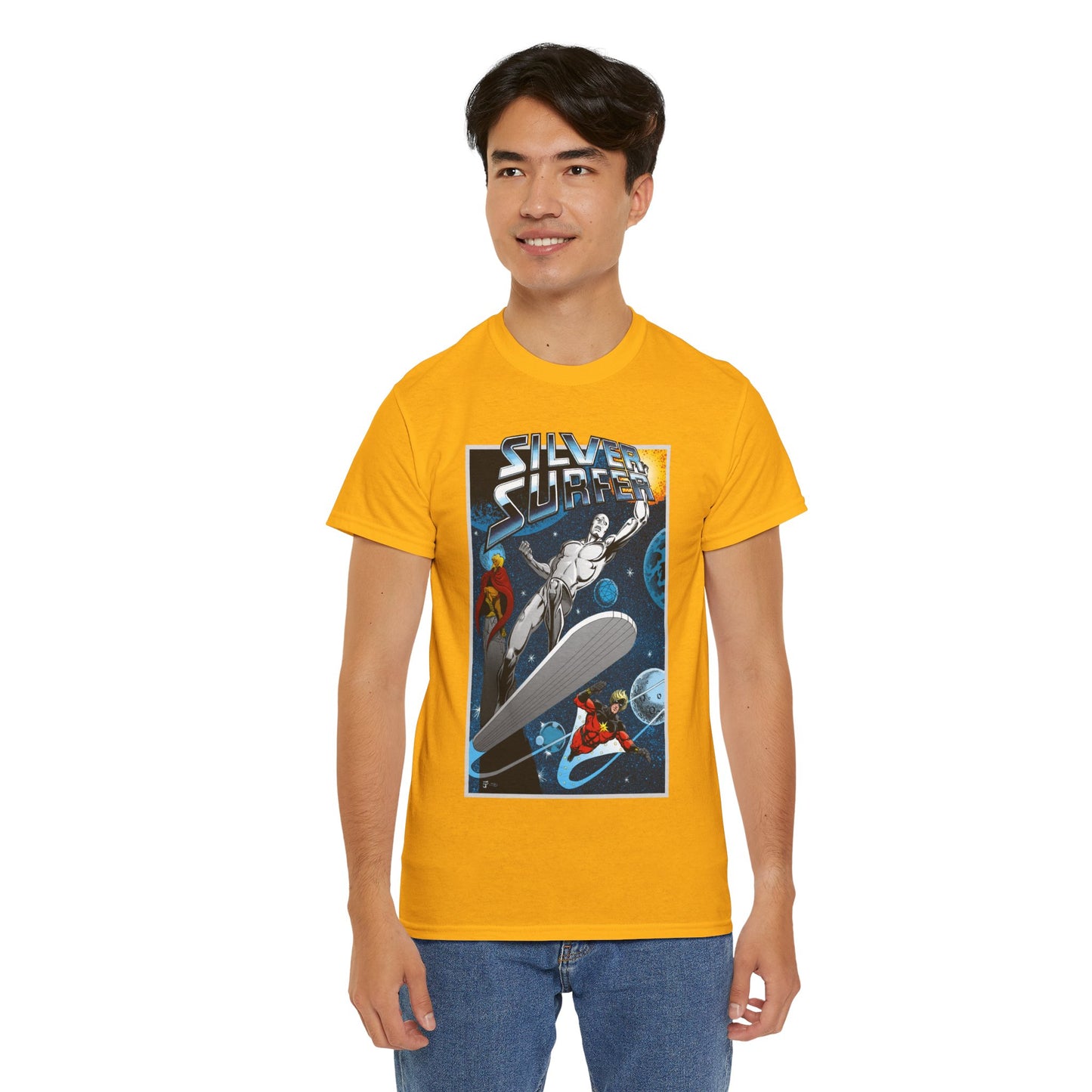 Silver Surfer T-Shirt - With Adam Warlock & Captain Marvel - Norrin Radd - Former Herald of Galactus - Fantastic Four Ally - Marvel Comics