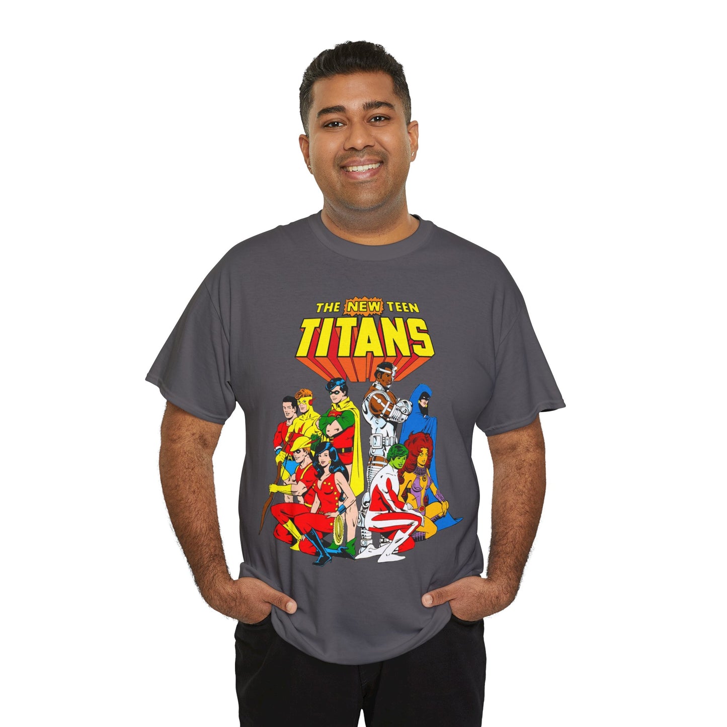 New Teen Titans T-Shirt - George Perez Art - Robin, Wonder Girl, Starfire, Raven, Cyborg, Speedy, Aqualad - DC Comics