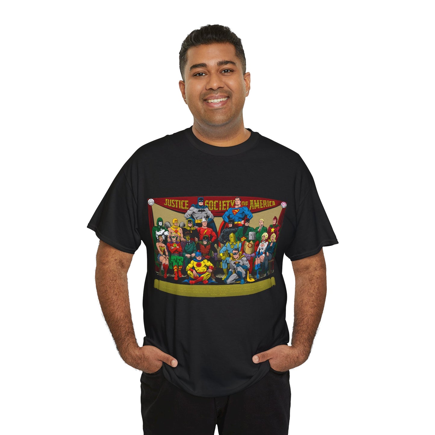 JSA T-Shirt - Sandman, Starman, Atom, Dr Fate, Mr Terrific, Flash, Green Lantern - DC Comics - Justice Society of America - Golden Age