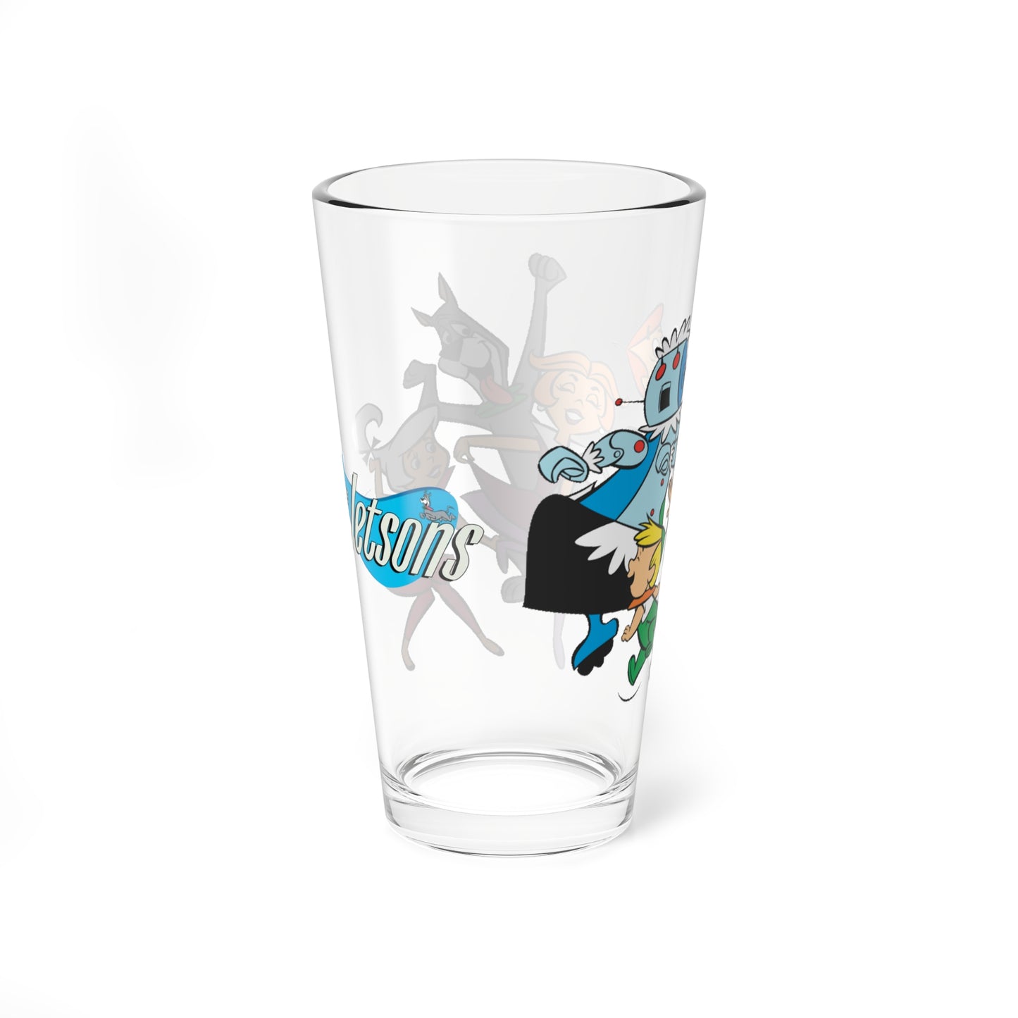 Jetsons Pint Glass, 16oz - George, Jane, Judy, Astro, Elroy - Hanna-Barbera Cartoon - Futuristic