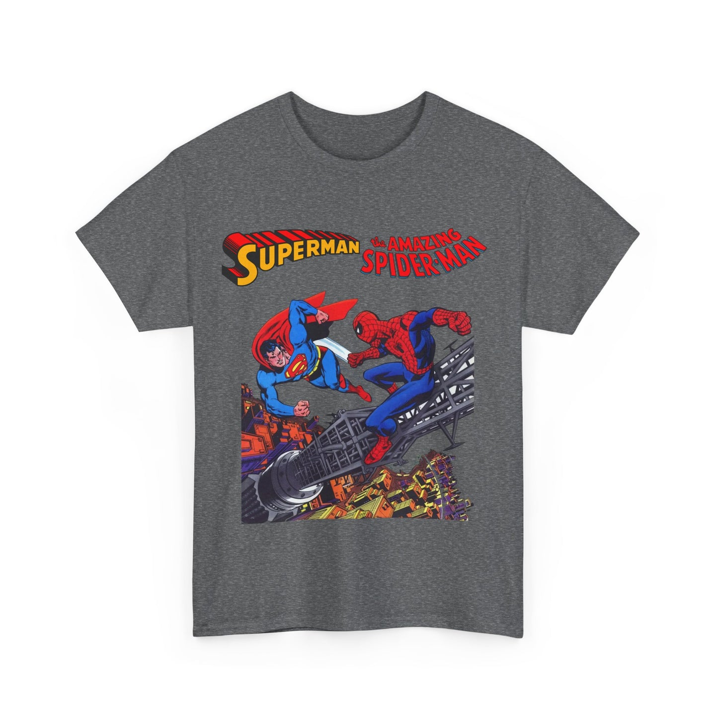 Superman & Amazing Spider-Man T-Shirt - DC/Marvel Comics Crossover - 1970s - Clark Kent & Peter Parker