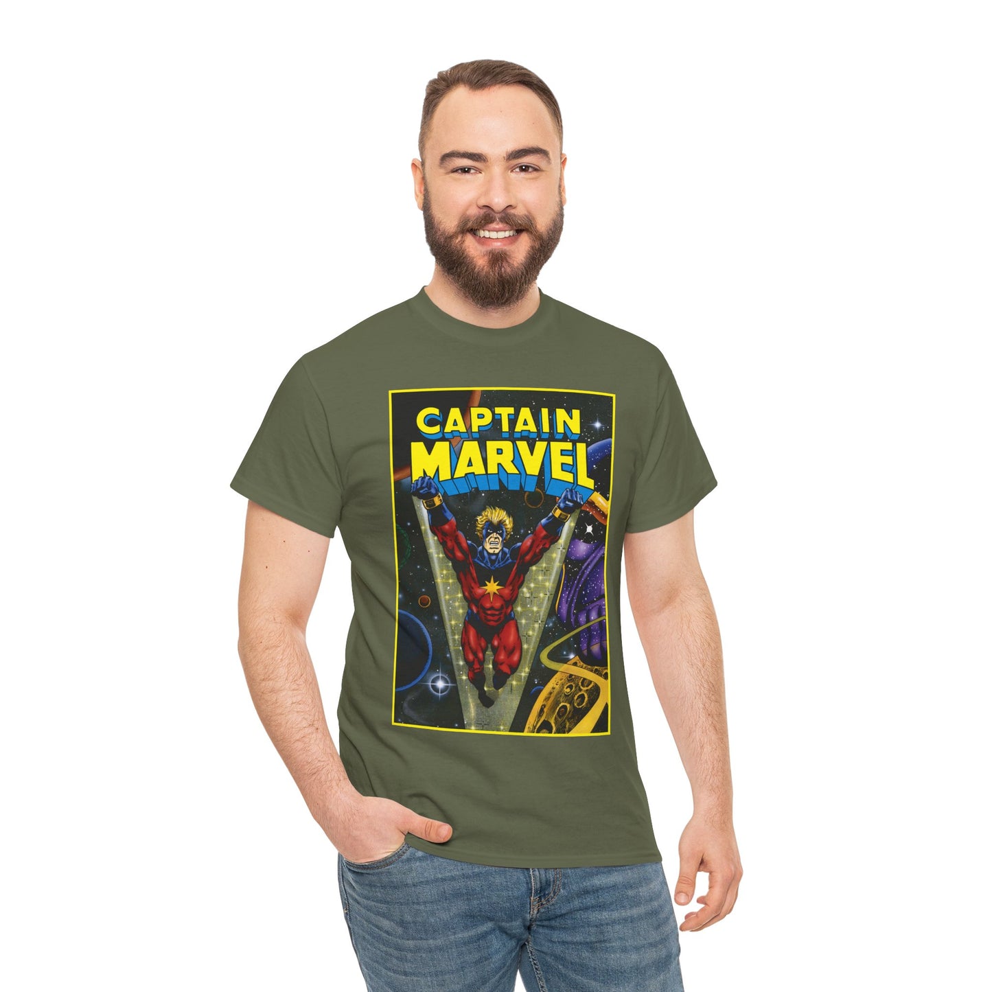 Captain Marvel T-Shirt - Mar-Vell - Thanos - Jim Starlin Art - 1970s Cosmic Superhero - Marvel Comics