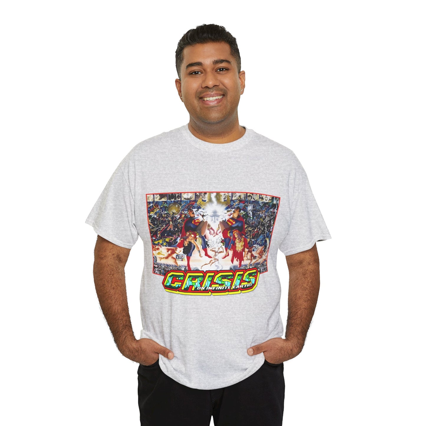 Crisis on Infinite Earths T-Shirt - Alex Ross & George Perez Art - Superman, Wonder Woman, Supergirl, Flash, Monitor, Anti-Monitor - DC Comics