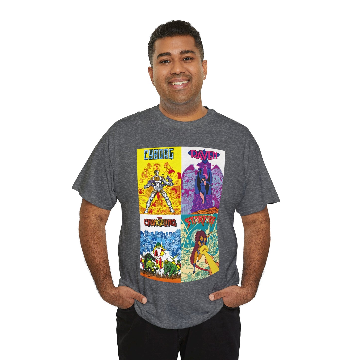 Tales of the New Teen Titans T-Shirt - George Perez Art - Cyborg, Raven, Changeling, Starfire - 1980s Mini-Series Showcasing Their Origins - DC Comics