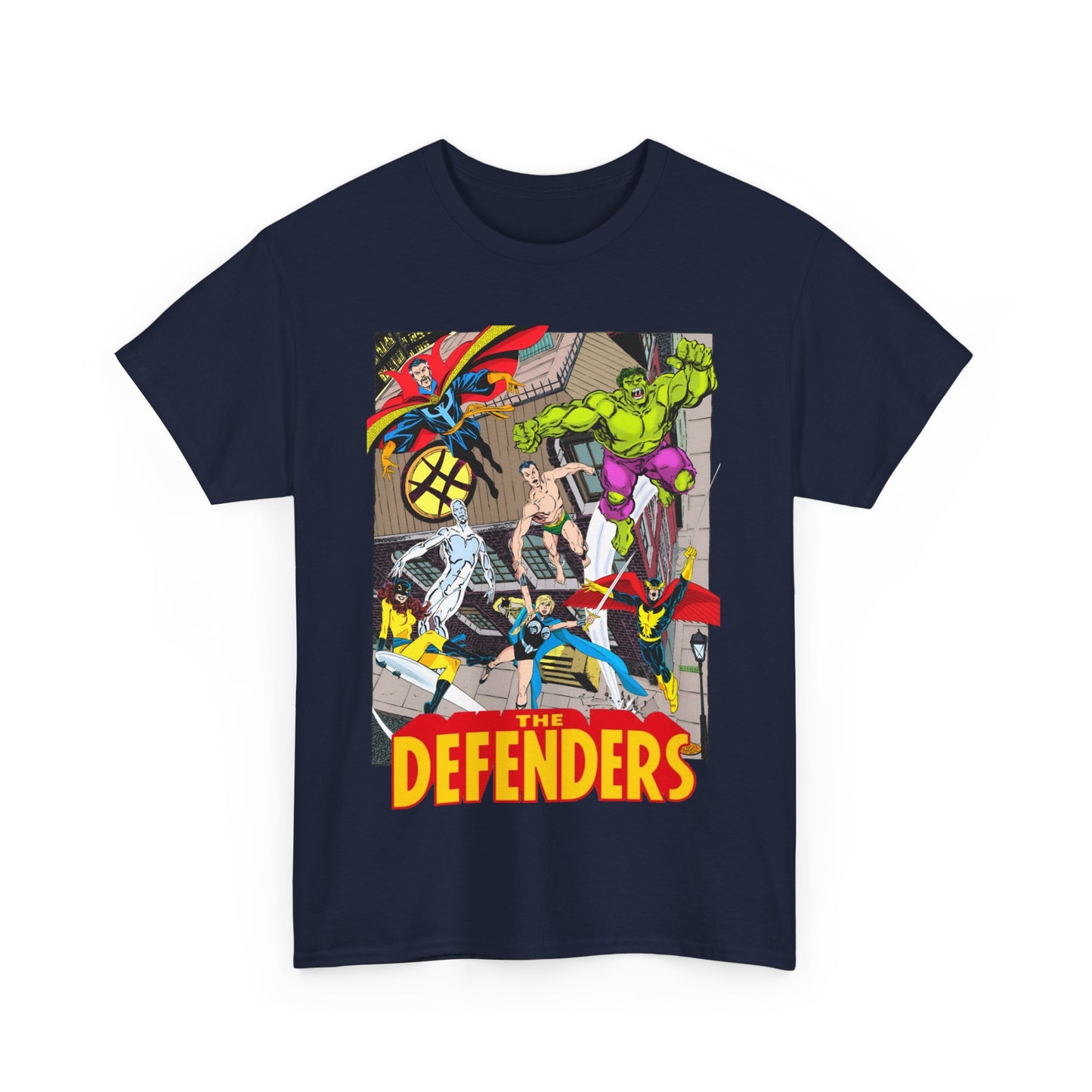 Defenders T-Shirt - John Byrne Art - Marvel Comics - Dr Strange, Nighthawk, Hulk