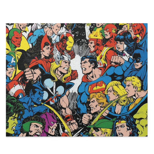 Justice League Vs Avengers 500 Piece Puzzle - George Perez Art - DC Comics & Marvel Comics - Superman, Thor, Hawkeye, Firestorm