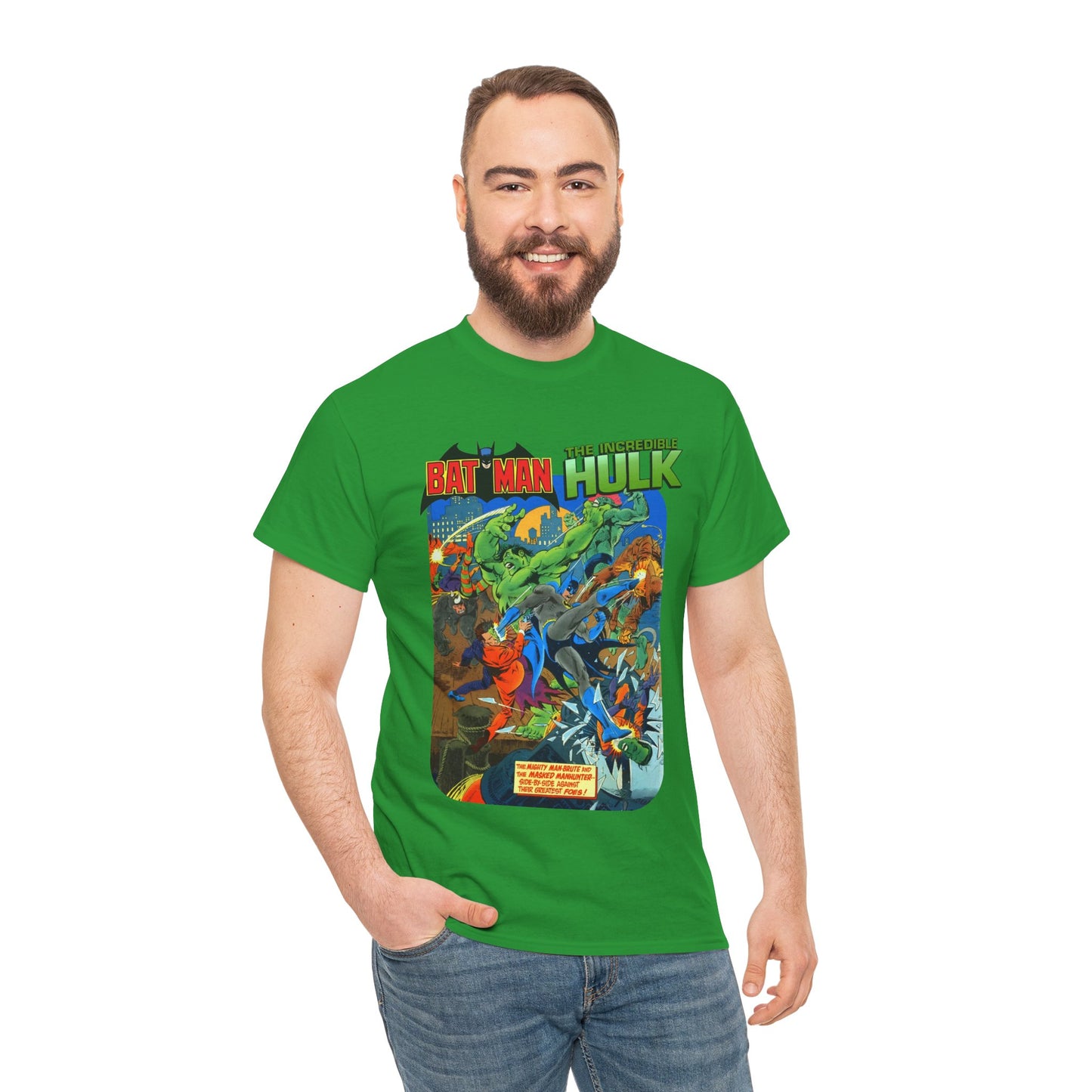 Batman & Incredible Hulk T-Shirt - DC/Marvel Comics 1970s Team-Up - Two-Face & Leader - Retro Art