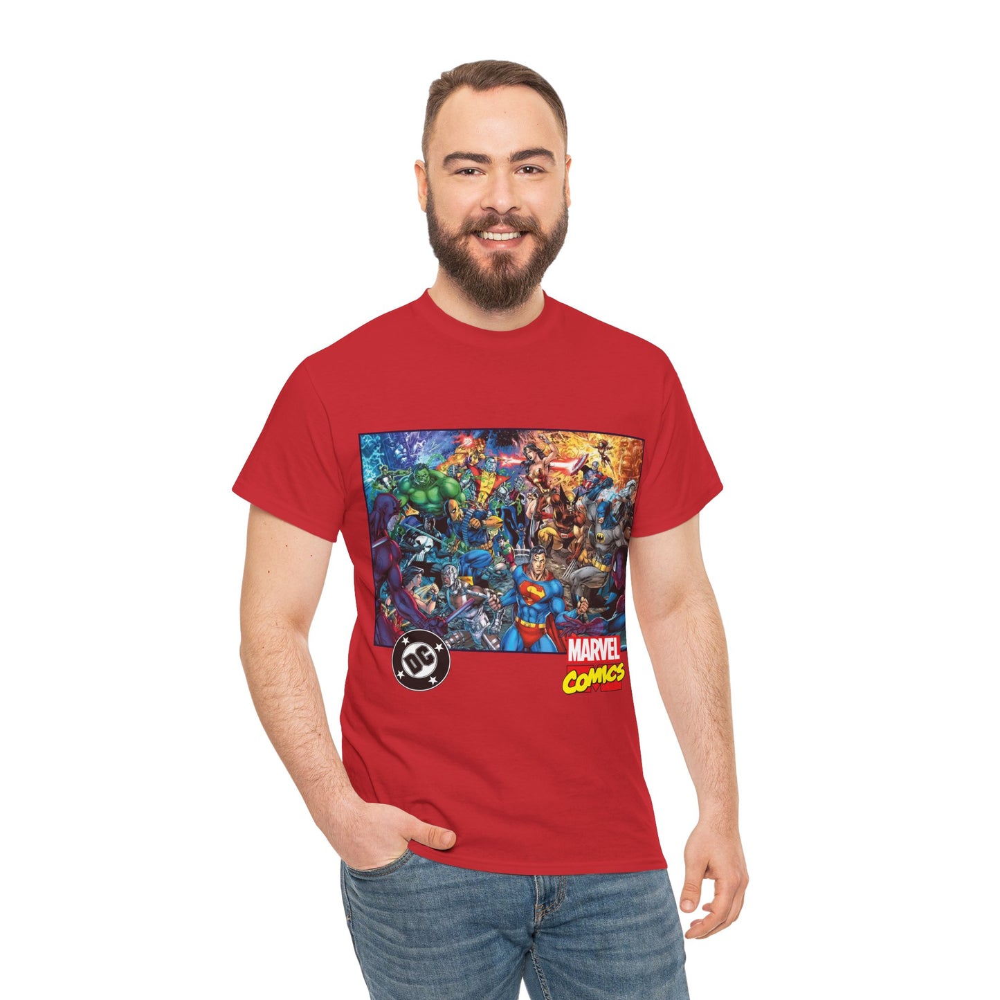 DC Vs Marvel T-Shirt - Jim Lee Art - Batman, Superman, Spider-Man, Wolverine, Wonder Woman, Daredevil, Hulk, Captain America, Deathstroke, Storm, Colossus - DC Comics, Marvel Comics Crossover