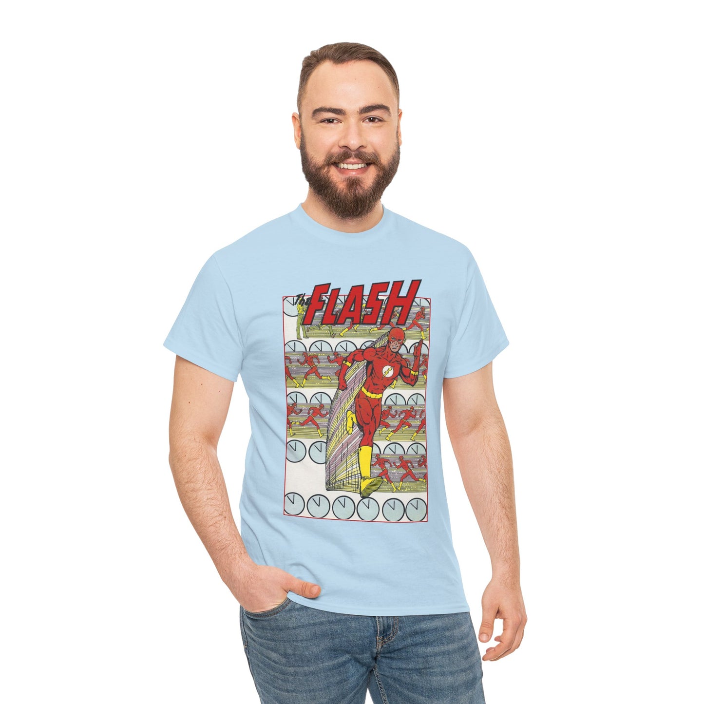 Flash T-Shirt - George Perez Art - JLA Postcard Set - 1980s Art - Justice League of America Satellite Era - Barry Allen, the Fastest Man Alive - DC Comics