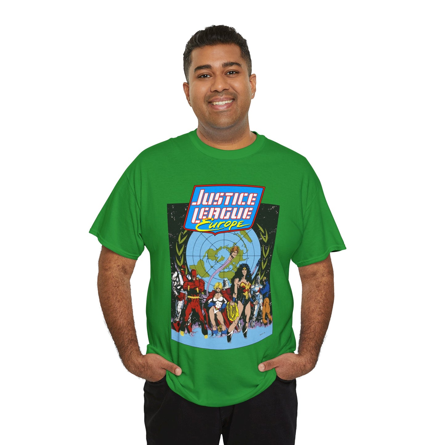 Justice League Europe T-Shirt - Bart Sears Art - Wonder Woman, Flash, Captain Atom, Animal Man, Elongated Man, Power Girl, Metamorpho - JLI Spin-Off - DC Comics