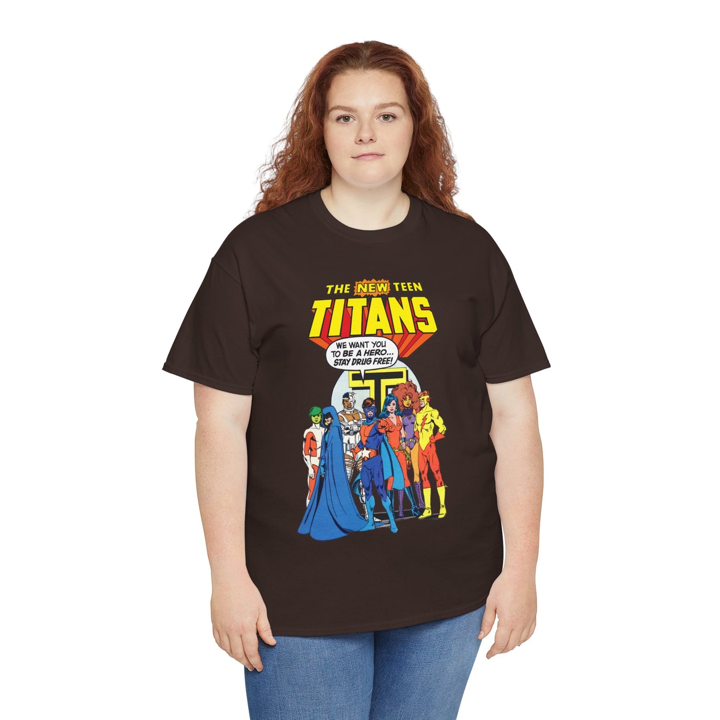 New Teen Titans T-Shirt - 1980s DC Comics Drug Awareness Specials - Protector, Starfire, Cyborg, Wonder Girl, Raven
