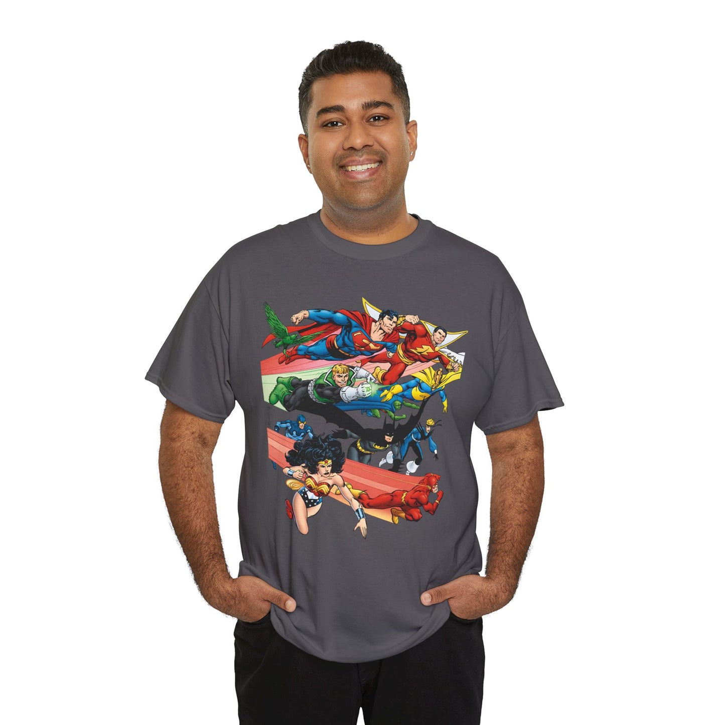 DC Legends T-Shirt - John Byrne Art - Superman, Dr Fate, Blue Beetle, Wonder Woman, Black Canary, Guy Gardner - DC Comics