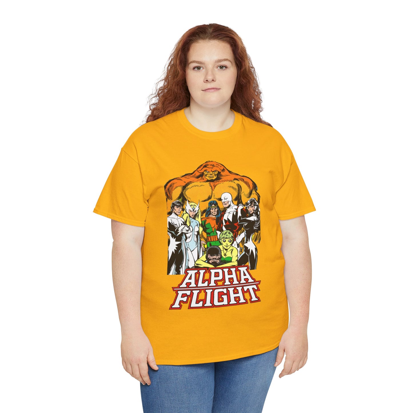 Alpha Flight T-Shirt - John Byrne Art - Northstar, Aurora, Guardian, Puck, Snowbird, Shaman, Sasquatch - Canada's Superhero Team - X-Men Connection - Marvel Comics