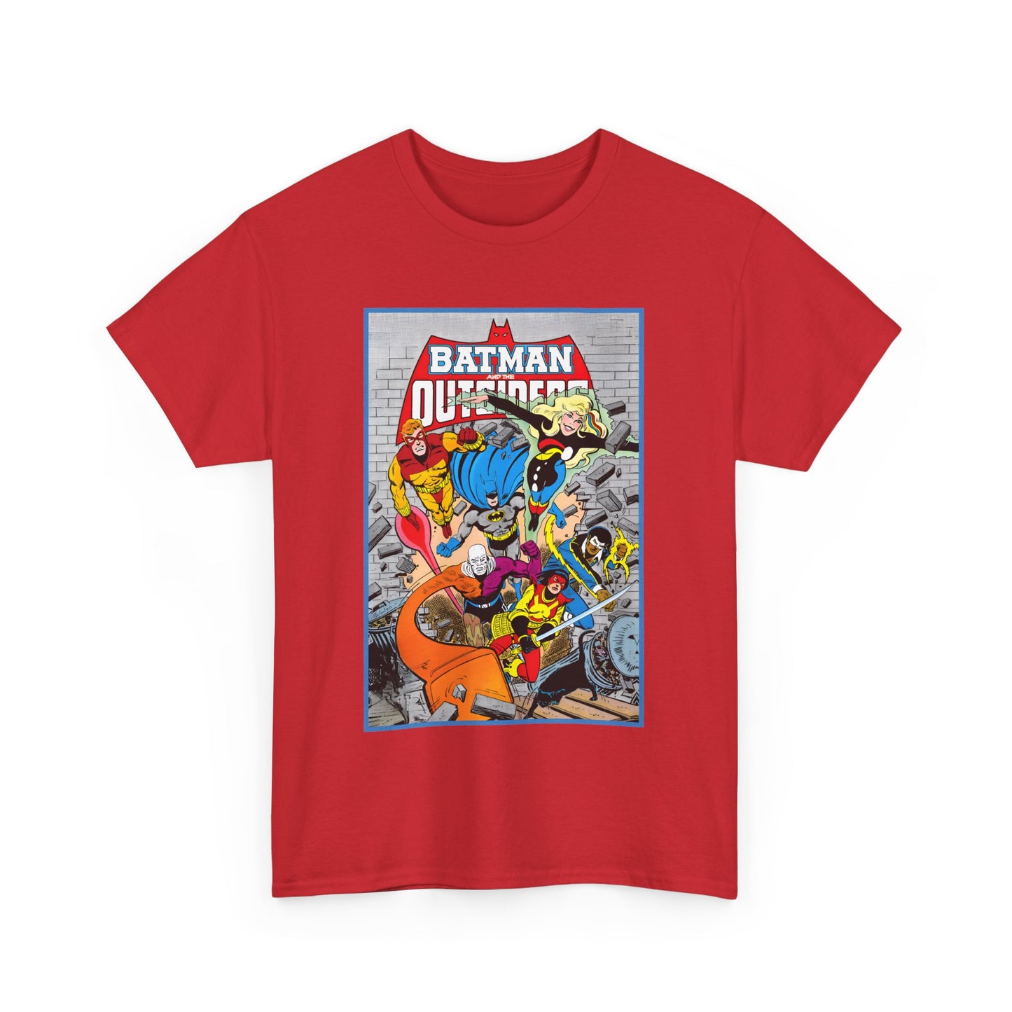 Batman & the Outsiders T-Shirt - Jim Aparo Art - Katana, Geo-Force, Black Lightning, Metamorpho, Halo - DC Comics - 1980s JLA Spin-Off Series