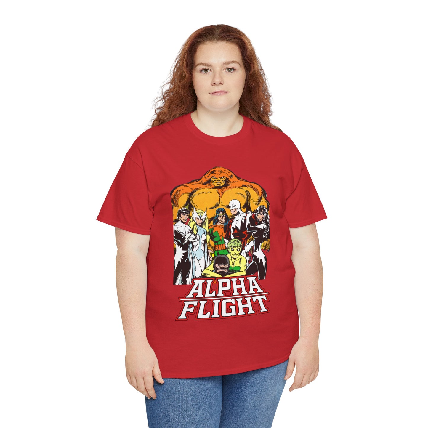 Alpha Flight T-Shirt - John Byrne Art - Northstar, Aurora, Guardian, Puck, Snowbird, Shaman, Sasquatch - Canada's Superhero Team - X-Men Connection - Marvel Comics