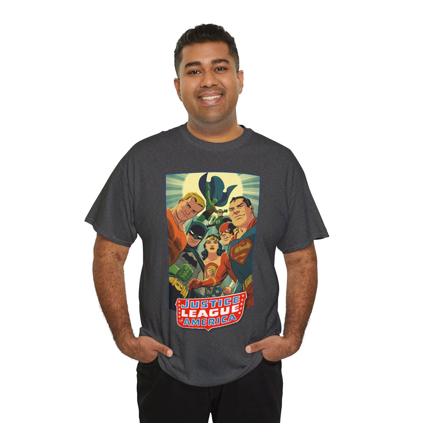Justice League of America T-Shirt - Michael Cho Art - Superman, Flash, Wonder Woman, Green Lantern, Batman, Martian Manhunter - Silver Age Team - DC Comics