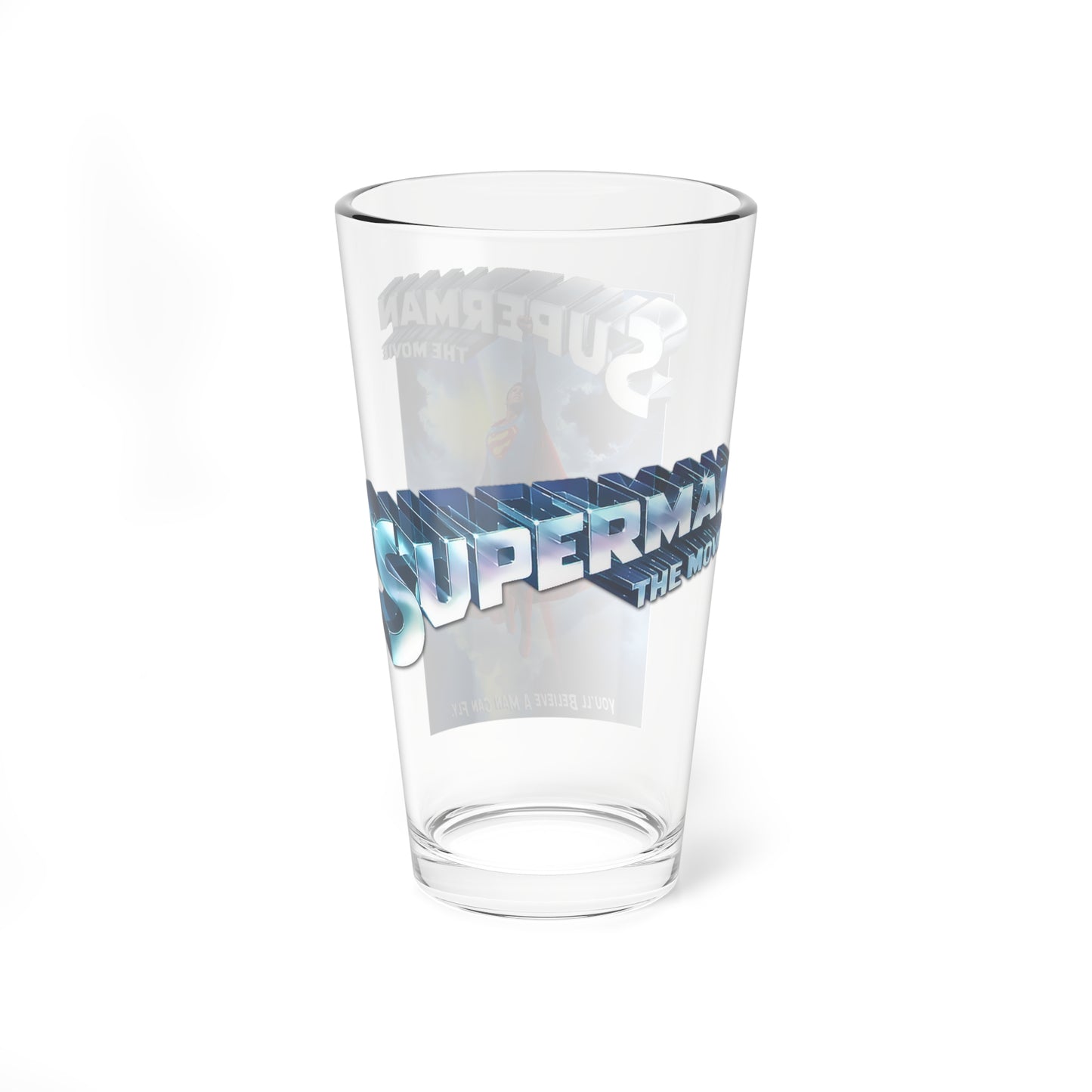 Superman The Movie Pint Glass, 16oz - Christopher Reeve Classic 1978 Movie - DC Comics - You Will Believe A Man Can Fly