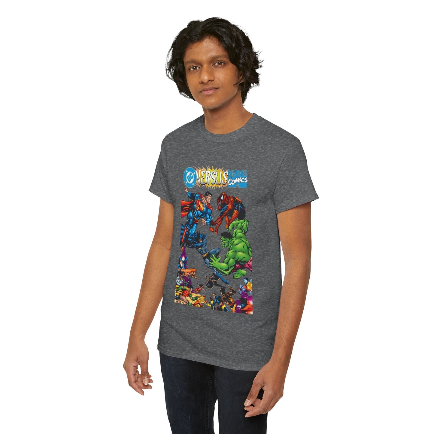 DC Comics Vs Marvel Comics T-Shirt - George Perez Art - Superman, Hulk, Batman, Spider-man, X-Men, New Teen Titans