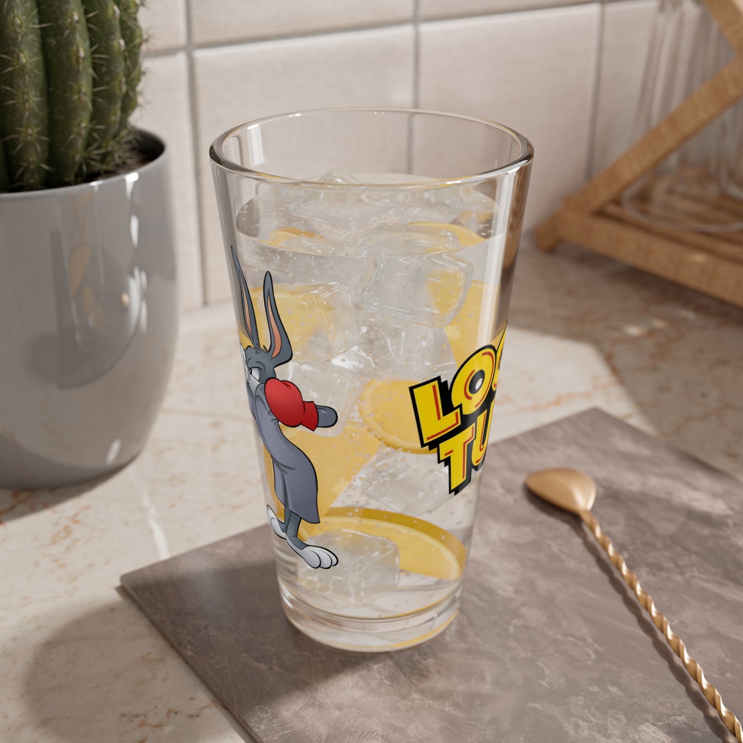 Bugs Bunny & Elmer Fudd Pint Glass, 16oz - Popular Looney Tunes Cartoon Art - King Arthur's Court - Medieval Knights Theme - WB