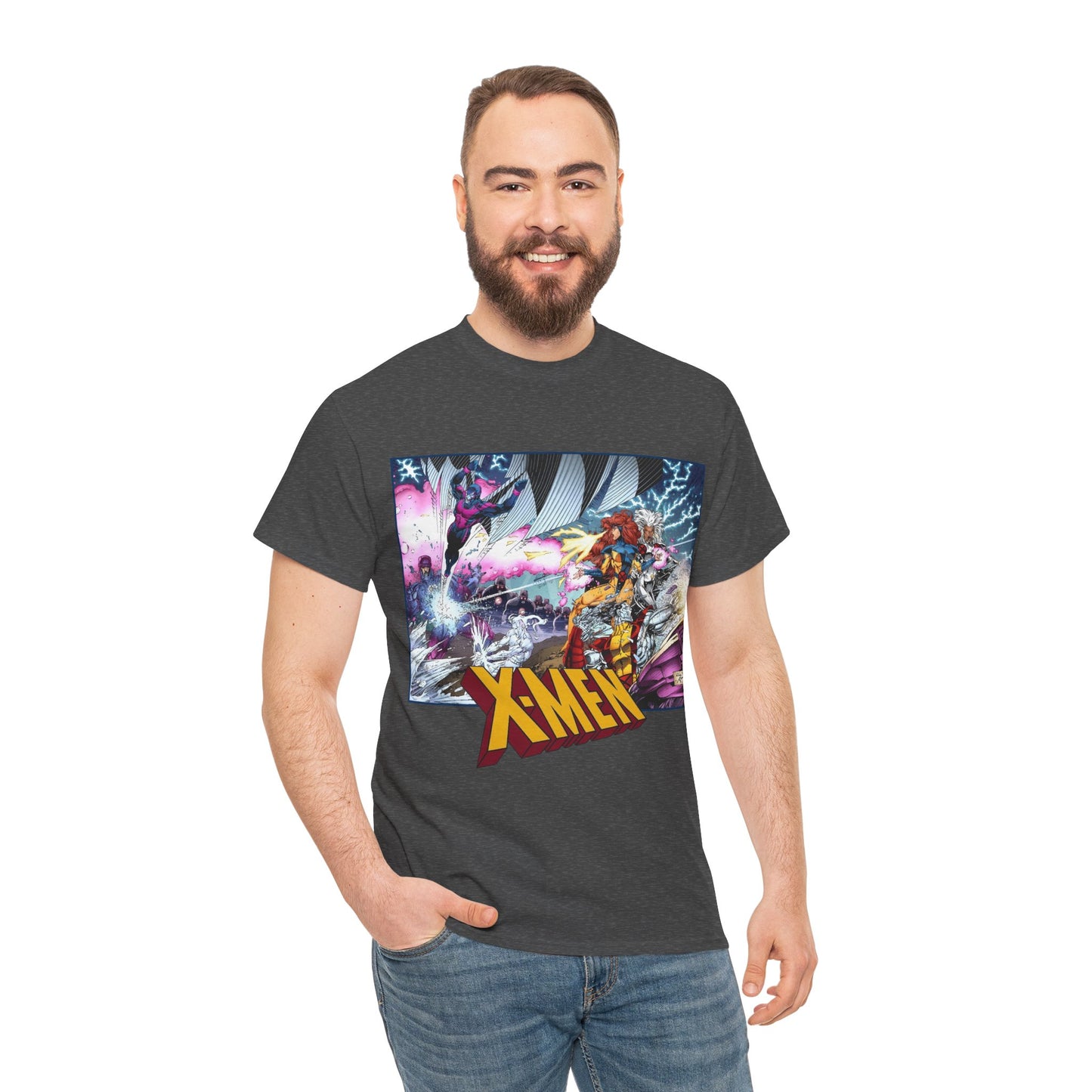 X-Men T-Shirt - Whilce Portacio Art - Storm, Jean Grey, Archangel, Iceman - Fighting Sentinels - Marvel Comics