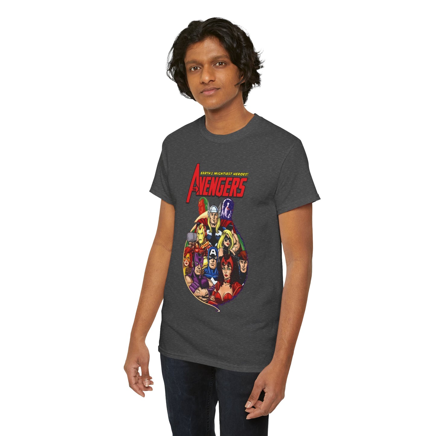 Avengers T-Shirt - George Perez Art - Captain America, Vision, Wonder Man, Iron Man, Thor, Hawkeye, Scarlet Witch - Popular Marvel Comics Characters