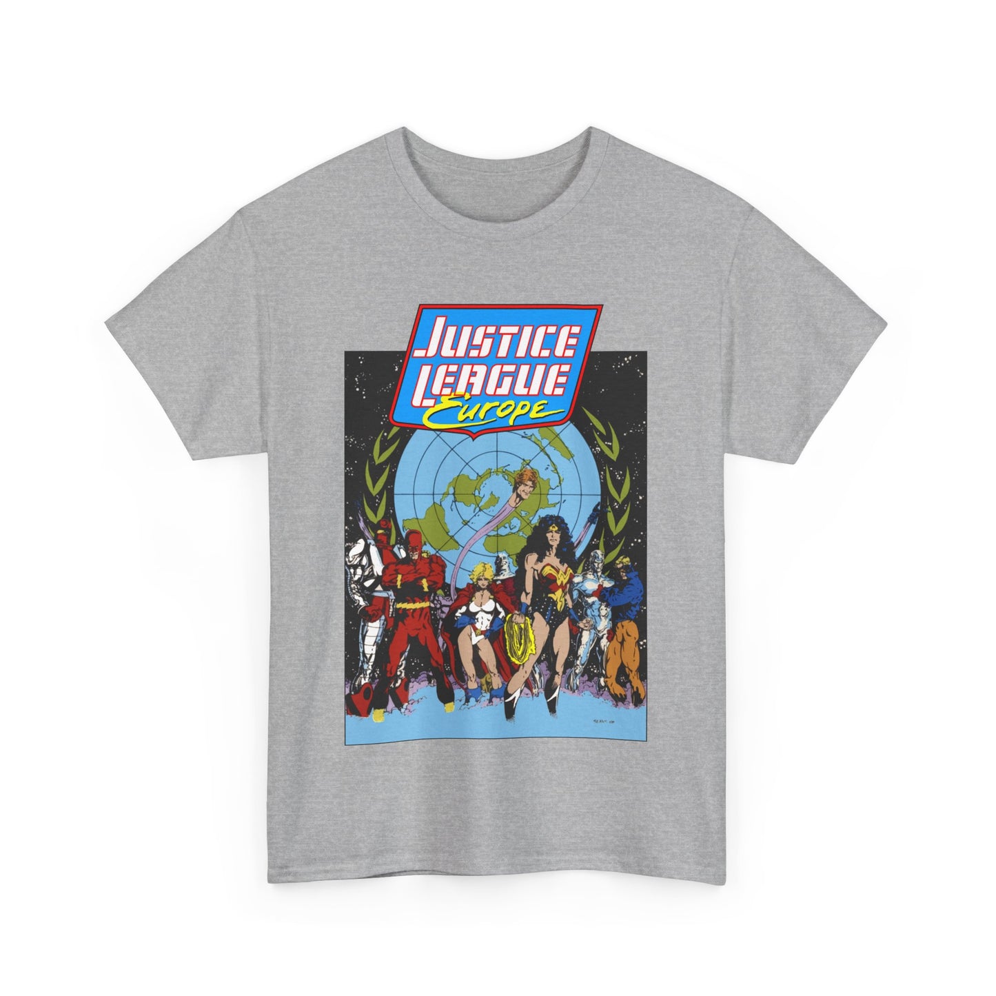Justice League Europe T-Shirt - Bart Sears Art - Wonder Woman, Flash, Captain Atom, Animal Man, Elongated Man, Power Girl, Metamorpho - JLI Spin-Off - DC Comics