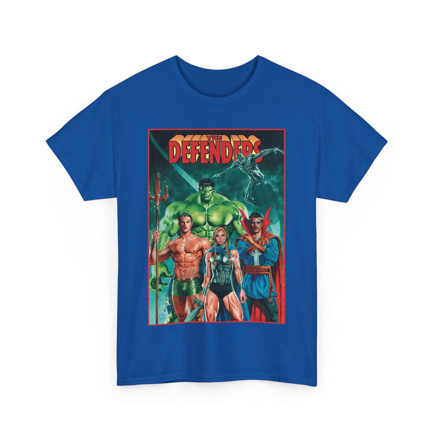 Defenders T-Shirt - Dr Strange, Valkyrie, Hulk, Namor, Silver Surfer - Marvel Comics - Popular 1970s Series