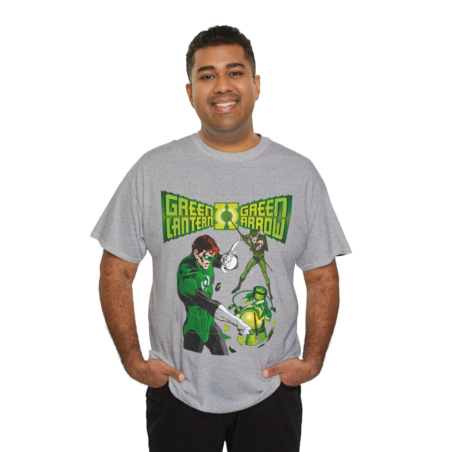 Green Lantern & Green Arrow T-Shirt - Neal Adams Art - Hal Jordan & Oliver Queen - Justice League Members - 1970s DC Comics