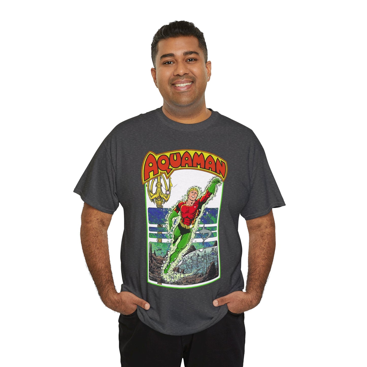 Aquaman T-Shirt - George Perez Art -Justice League 1980s Postcard Series - Arthur Curry - King of Atlantis - JLA - DC Comics