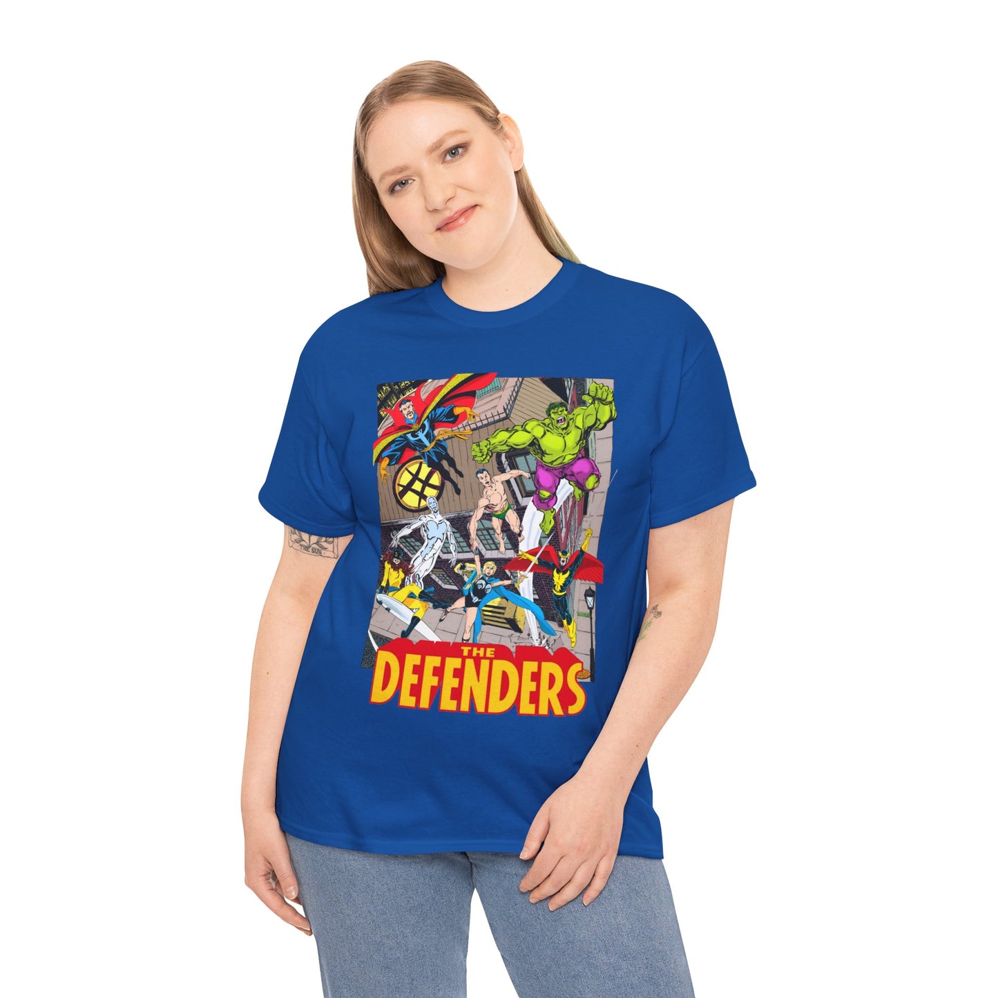 Defenders T-Shirt - John Byrne Art - Marvel Comics - Dr Strange, Nighthawk, Hulk