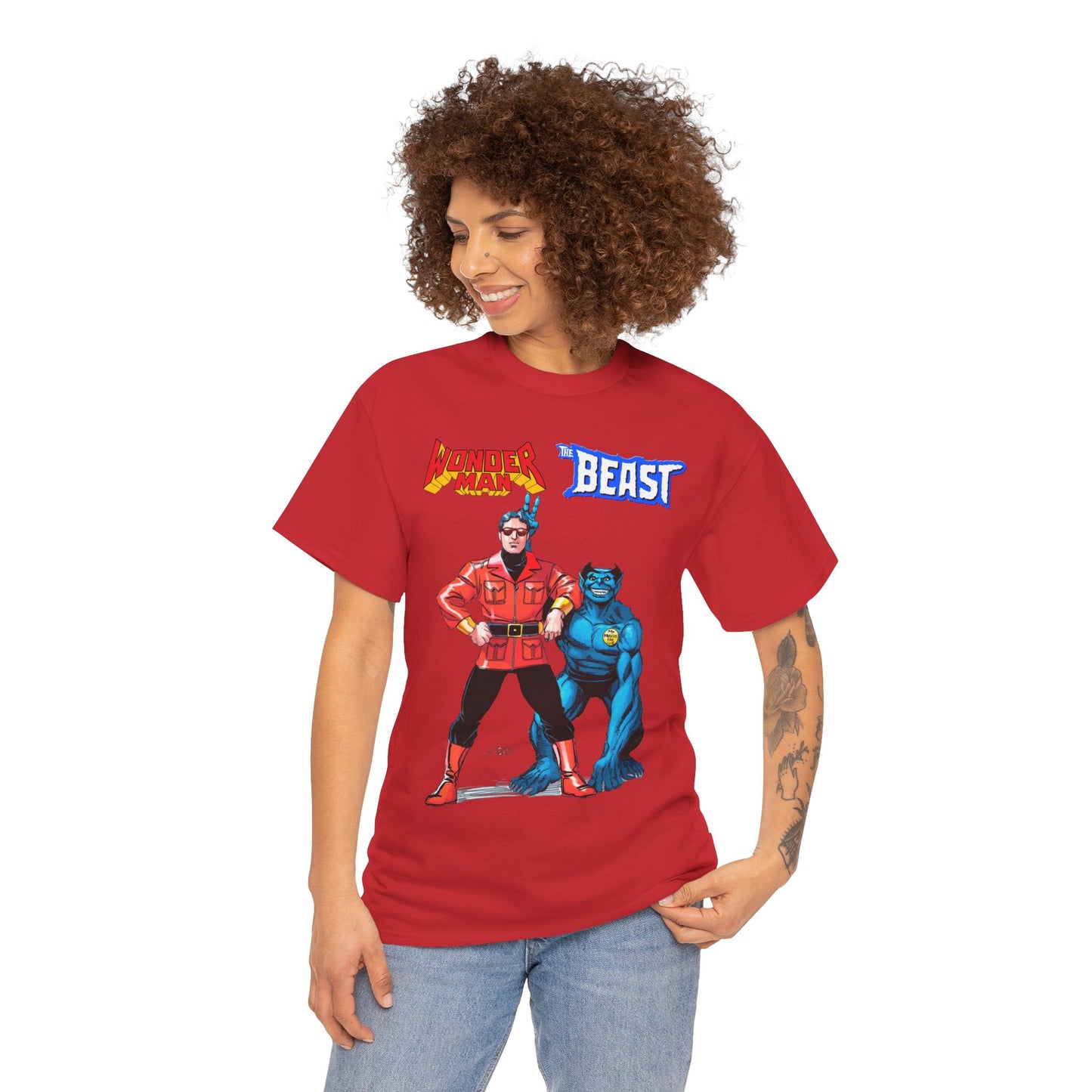 Wonder Man & Beast T-Shirt - George Perez Art - Popular Avengers, X-Men Members - Simon Williams & Hank McCoy - Marvel Comics