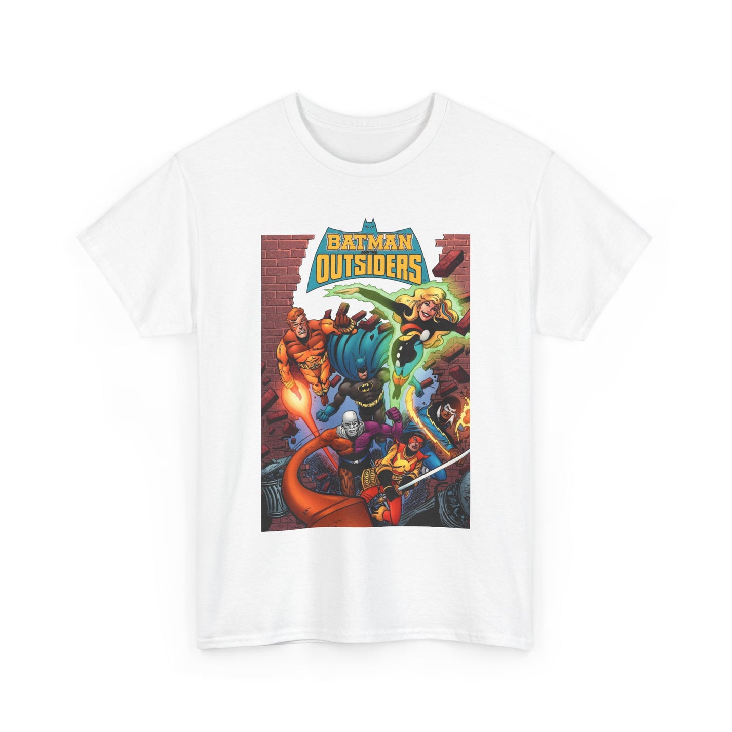 Batman & the Outsiders T-Shirt - Jim Aparo Art - Metamorpho, Katana, Halo, Black Lightning, Geo-Force - DC Comics