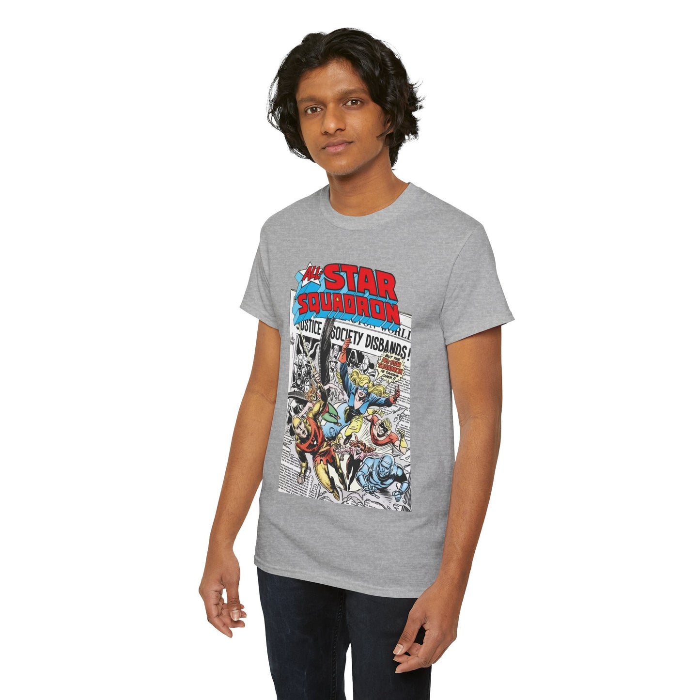 All-Star Squadron T-Shirt - Joe Kubert Art - Liberty Belle, Robotman, Shining Knight, Johnny Quick, Firebrand - JSA Connection - DC Comics