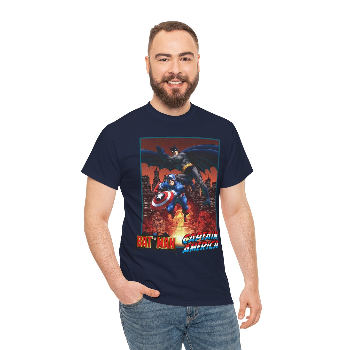 Batman & Captain America T-Shirt - John Byrne Art - Joker & Red Skull - Marvel & DC Comics Crossover Art
