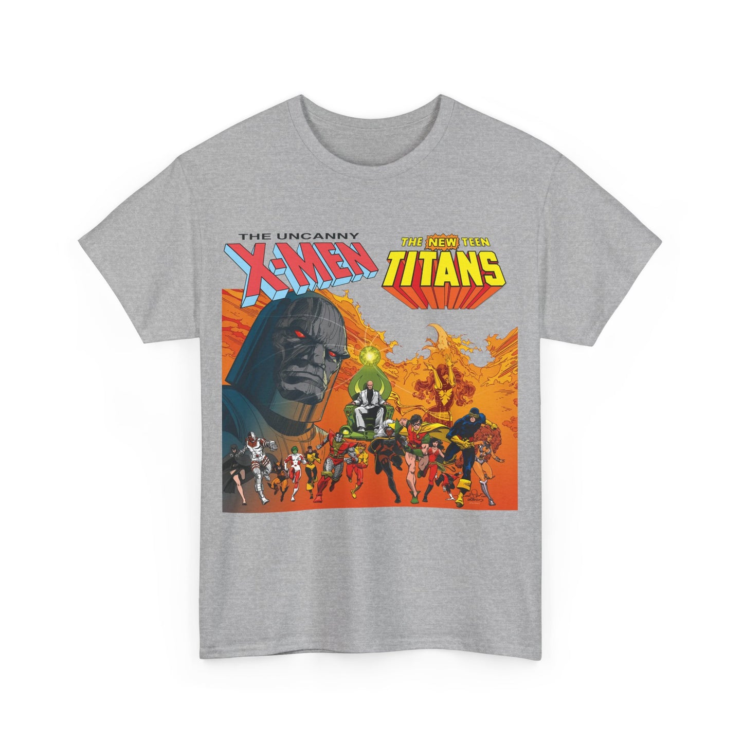 X-Men & New Teen Titans T-Shirt - Walt Simonson Art - Marvel & DC Comics Crossover - Wolverine, Raven, Storm, Cyclops, Robin, Cyborg, Colossus, Dark Phoenix, Darkseid