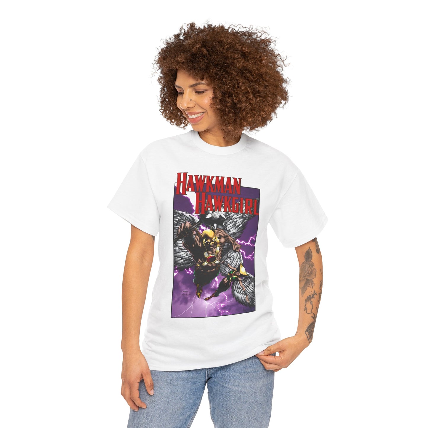 Hawkman & Hawkgirl T-Shirt - David Finch Art - Carter & Shayera Hall - JLA & JSA Members - DC Comics